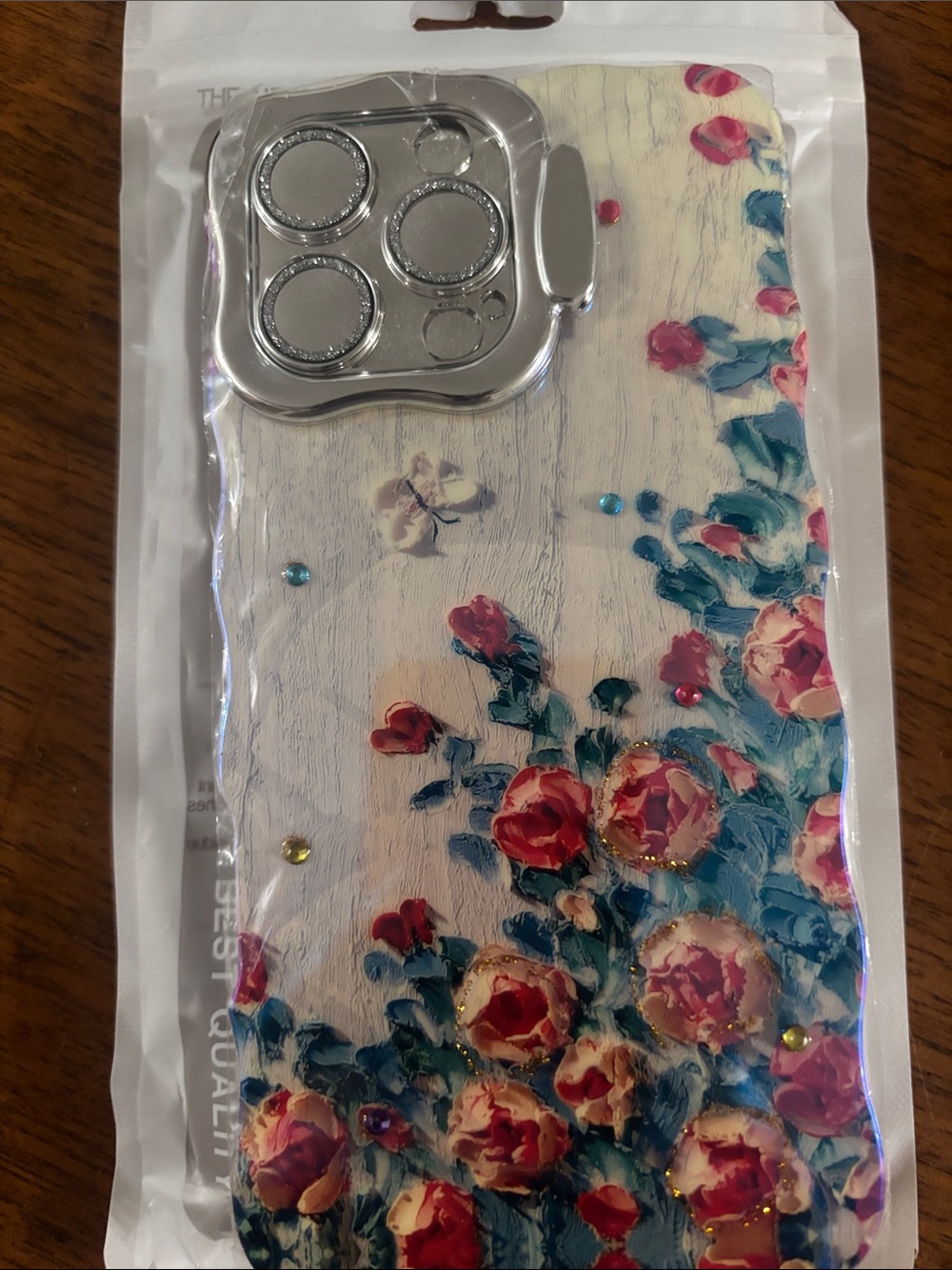 Floral Rose Phone Case with Gem Accents